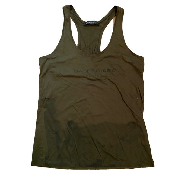 Balenciaga Olive Green Racer Back Tee Size 36 US 6 - Picture 1 of 3